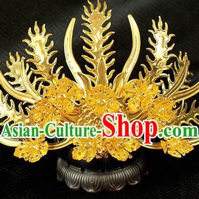 Chinese Ancient Style Hair Jewelry Accessories Wedding Golden Phoenix Coronet, Hanfu Xiuhe Suits Step Shake Bride Handmade Hairpins for Women