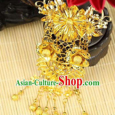 Chinese Ancient Style Hair Jewelry Accessories Wedding Tassel Hairpins, Hanfu Xiuhe Suits Step Shake Bride Tuinga Handmade Hair Comb for Women