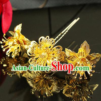 Chinese Ancient Style Hair Jewelry Accessories Wedding Flowers Hairpins, Hanfu Xiuhe Suits Step Shake Bride Handmade Hair Stick for Women