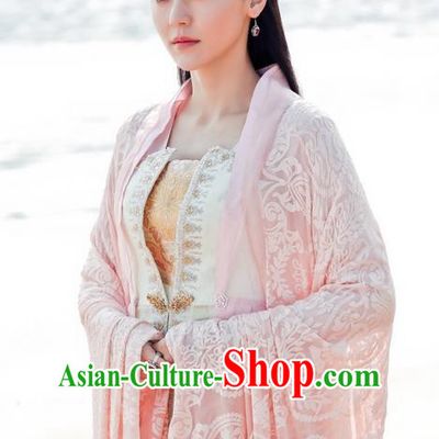 Asian Chinese Traditional Northern and Southern Dynasties Young Lady Costume and Headpiece Complete Set, Lost Love In Times China Ancient Fairy Princess Embroidered Dress Clothing