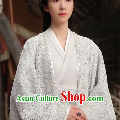 Asian Chinese Traditional Northern and Southern Dynasties Saintess Costume and Headpiece Complete Set, Lost Love In Times China Ancient Fairy Princess Embroidered Dress Clothing