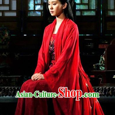 Asian Chinese Traditional Ancient Bride Wedding Costume and Headpiece Complete Set, Lost Love In Times China Northern and Southern Dynasties Fairy Princess Red Dress Clothing