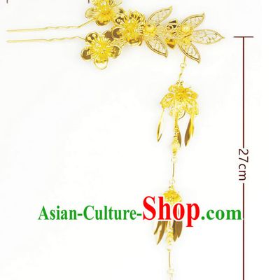 Chinese Ancient Style Hair Jewelry Accessories Wedding Golden Flower Tassel Hairpins, Hanfu Xiuhe Suits Step Shake Bride Handmade Hair Stick for Women