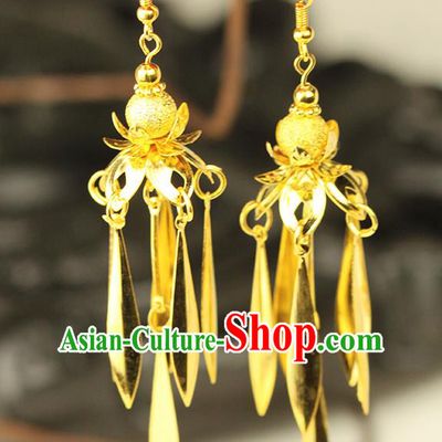 Chinese Ancient Style Hair Jewelry Accessories Wedding Imperial Consort Earrings, Hanfu Xiuhe Suits Bride Handmade Golden Eardrop for Women