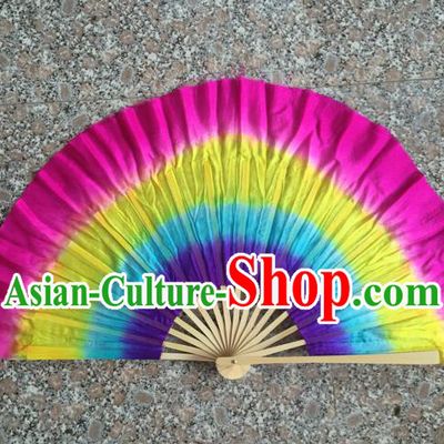 Pure Silk Traditional Chinese Fans Oriental Colorful Fan Folk Dance Dance Cultural Hand Fan