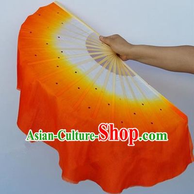 Orange Pure Silk Traditional Chinese Fans Oriental Colorful Fan Folk Dance Dance Cultural Hand Fan