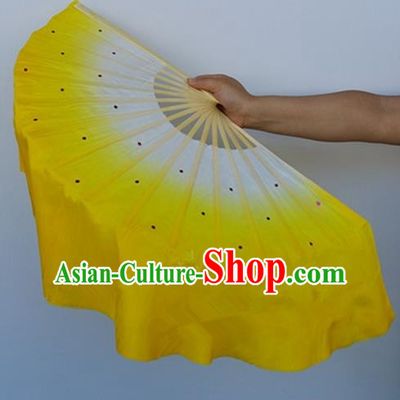 Yellow Pure Silk Traditional Chinese Fans Oriental Colorful Fan Folk Dance Dance Cultural Hand Fan