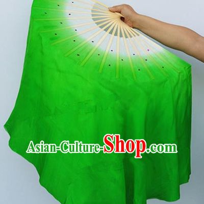 Pure Silk Traditional Chinese Fans Oriental Fan Folk Dance Cultural Yanko Dance Green Hand Fan