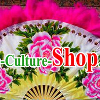 Pure Silk Traditional Chinese Fans Oriental Peony Flower Fan Folk Dance Cultural Yanko Dance Green Hand Fan