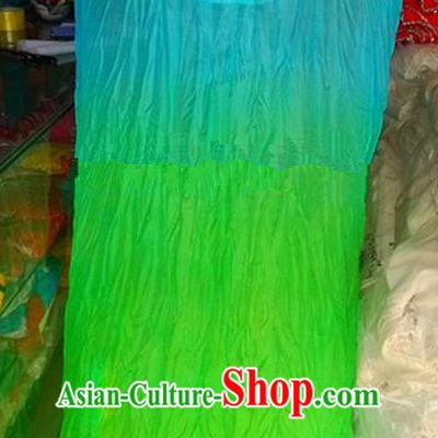 Pure Silk Traditional Chinese Fans Oriental Long Ribbon Fan Folk Dance Cultural Yanko Dance Green Hand Fan