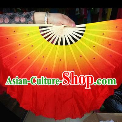 Pure Silk Traditional Chinese Fans Oriental Orange Ribbon Fan Folk Dance Cultural Yanko Dance Hand Fan