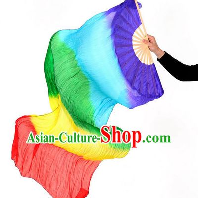 Pure Silk Traditional Chinese Fans Oriental Colorful Long Ribbon Fan Folk Dance Cultural Yanko Dance Hand Fan
