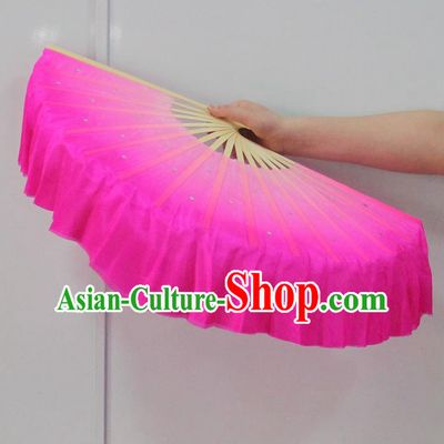 Pure Silk Traditional Chinese Fans Oriental Pink Ribbon Fan Folk Dance Cultural Yanko Dance Hand Fan