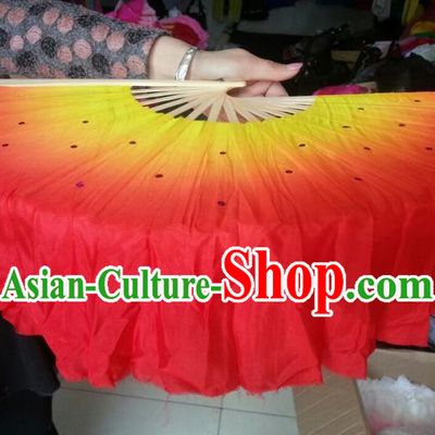 Pure Silk Traditional Chinese Fans Oriental Orange Ribbon Fan Folk Dance Cultural Yanko Dance Hand Fan