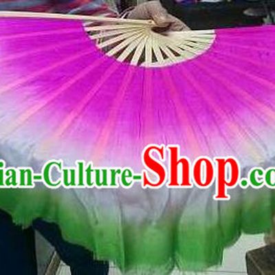 Pure Silk Traditional Chinese Fans Oriental Gradient Ribbon Fan Folk Dance Cultural Yanko Dance Hand Fan