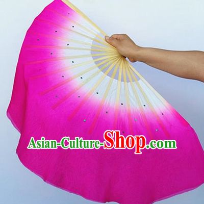 Pure Silk Traditional Chinese Fans Oriental Rosy Ribbon Fan Folk Dance Cultural Yanko Dance Hand Fan