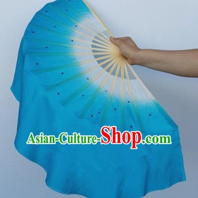 Pure Silk Traditional Chinese Fans Oriental Blue Ribbon Fan Folk Dance Cultural Yanko Dance Hand Fan