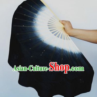 Pure Silk Traditional Chinese Fans Oriental Black Ribbon Fan Folk Dance Cultural Yanko Dance Hand Fan
