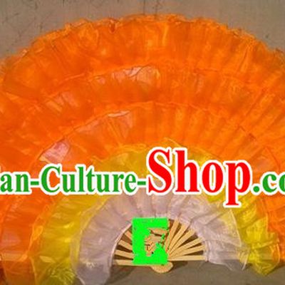 Pure Silk Traditional Chinese Fans Oriental Orange Ribbon Fan Folk Dance Cultural Yanko Dance Hand Fan