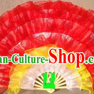 Pure Silk Traditional Chinese Fans Oriental Red Ribbon Fan Folk Dance Cultural Yanko Dance Hand Fan