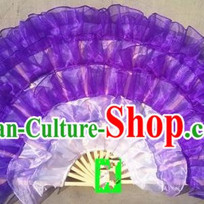 Pure Silk Traditional Chinese Fans Oriental Purple Ribbon Fan Folk Dance Cultural Yanko Dance Hand Fan