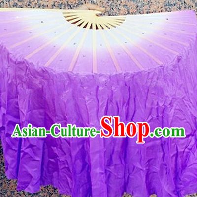 Pure Silk Traditional Chinese Fans Oriental Purple Ribbon Folding Fan Folk Dance Cultural Yangko Dance Hand Fan