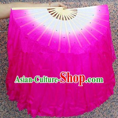 Pure Silk Traditional Chinese Fans Oriental Pink Ribbon Folding Fan Folk Dance Cultural Yangko Dance Hand Fan