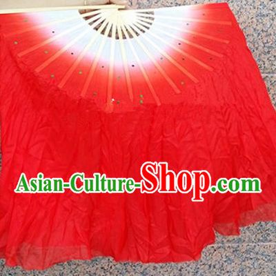 Pure Silk Traditional Chinese Fans Oriental Red Ribbon Folding Fan Folk Dance Cultural Yangko Dance Hand Fan