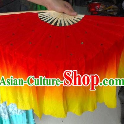 Pure Silk Traditional Chinese Fans Oriental Red Ribbon Folding Fan Folk Dance Cultural Yangko Dance Hand Fan