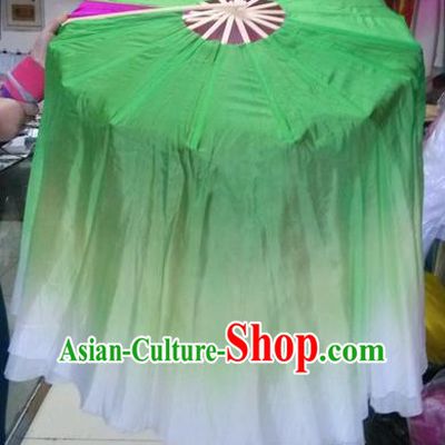Pure Silk Traditional Chinese Fans Oriental Green Ribbon Fan Folk Dance Cultural Yangko Lotus Dance Hand Fan