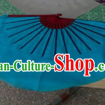 Pure Silk Traditional Chinese Fans Oriental Blue Ribbon Fan Folk Dance Cultural Yangko Dance Hand Fan