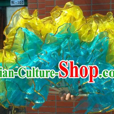 Pure Silk Traditional Chinese Fans Oriental Blue Maple Leaf Fan Folk Dance Cultural Yangko Dance Hand Fan
