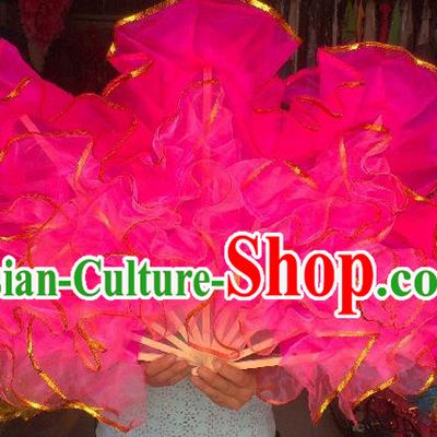 Pure Silk Traditional Chinese Fans Oriental Rosy Maple Leaf Fan Folk Dance Cultural Yangko Dance Hand Fan