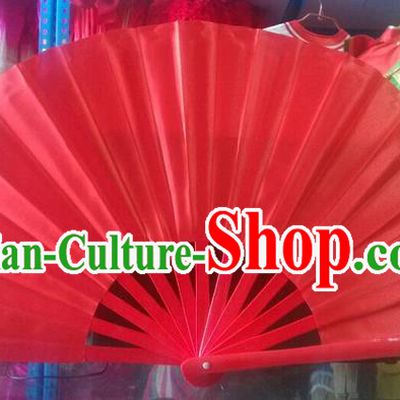Pure Silk Traditional Chinese Fans Oriental Red Kung Fu Folding Fan Folk Dance Cultural Tai Chi Dance Hand Fan