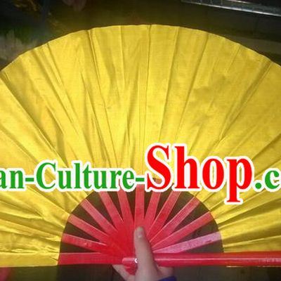 Pure Silk Traditional Chinese Fans Oriental Golden Kung Fu Folding Fan Folk Dance Cultural Tai Chi Dance Hand Fan