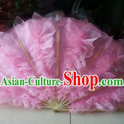 Pure Silk Traditional Chinese Fans Oriental Pink Folding Fan Folk Dance Cultural Yangko Dance Hand Fan