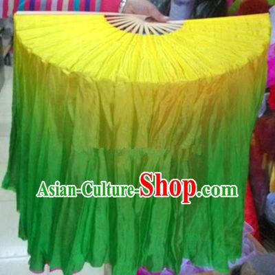 Pure Silk Traditional Chinese Fans Oriental Green Long Ribbon Folding Fan Folk Dance Cultural Yangko Dance Hand Fan