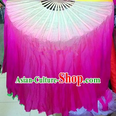 Pure Silk Traditional Chinese Fans Oriental Rosy Long Ribbon Folding Fan Folk Dance Cultural Yangko Dance Hand Fan