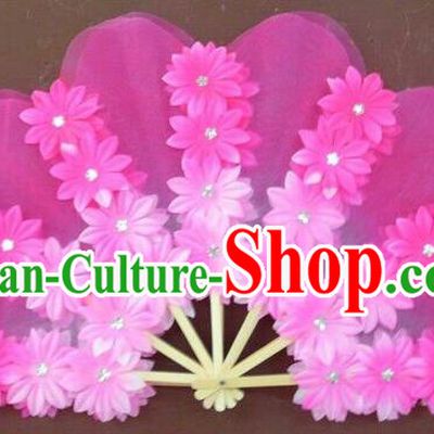 Pure Silk Traditional Chinese Fans Oriental Flowers Folding Fan Folk Korean Dance Cultural Yangko Dance Hand Fan