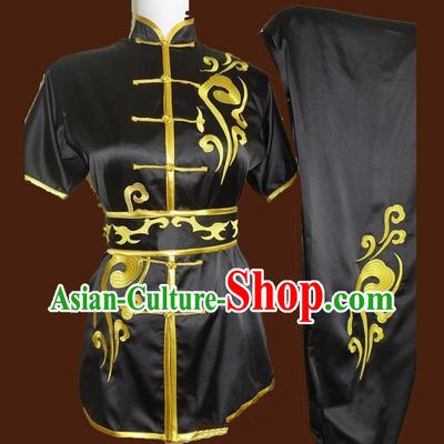 Top Grade Kung Fu Costume Asian Chinese Martial Arts Tai Chi Training Black Uniform, China Embroidery Gongfu Shaolin Wushu Clothing for Men for Women