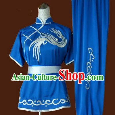 Asian Chinese Top Grade Silk Kung Fu Costume Martial Arts Tai Chi Training Suit, China Embroidery Gongfu Shaolin Wushu Blue Uniform for Women