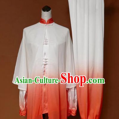 Asian Chinese Top Grade Silk Kung Fu Costume Martial Arts Tai Chi Training Suit, China Gongfu Shaolin Wushu Gradient Orange Uniform for Women