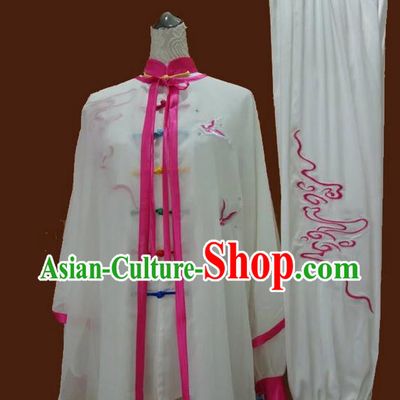 Asian Chinese Top Grade Silk Kung Fu Costume Martial Arts Tai Chi Training Suit, China Gongfu Shaolin Wushu Embroidery Wintersweet Pink Uniform for Women