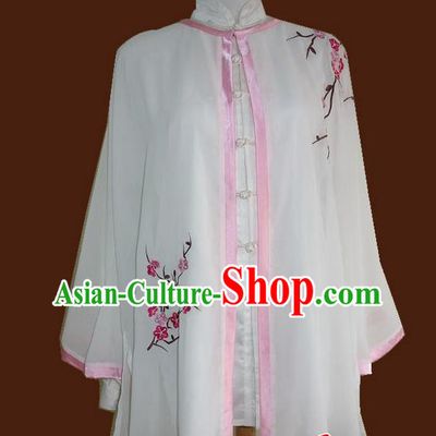 Asian Chinese Top Grade Silk Kung Fu Costume Martial Arts Tai Chi Training Plated Buttons Cloak, China Embroidery Plum Blossom Gongfu Shaolin Wushu Cardigan for Women