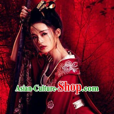 Asian Chinese Traditional Ancient Imperial Princess Wedding Costume and Headpiece Complete Set, Princess Agents China Northern and Southern Dynasties Bride Embroidered Dress for Women