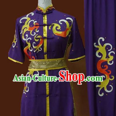 Asian Chinese Top Grade Silk Kung Fu Costume Martial Arts Tai Chi Training Suit, China Gongfu Shaolin Wushu Embroidery Purple Uniform for Men