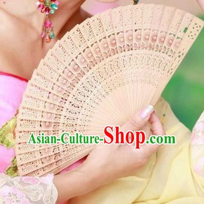 Traditional Chinese Crafts Folding Fan China Sensu Wood Hollow Out Fan for Women