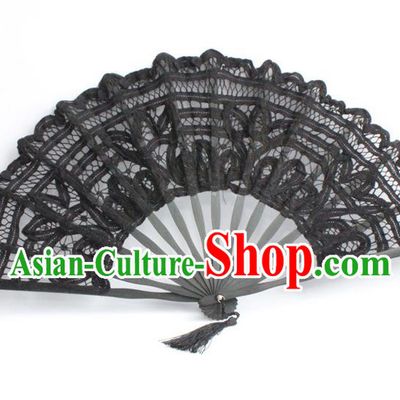 Traditional Chinese Crafts Lace Folding Fan China Fan Imperial Consort Black Fans for Women