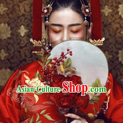 Traditional Chinese Crafts Round Fan China Wedding Fan Imperial Consort Bride Flowers Fans for Women