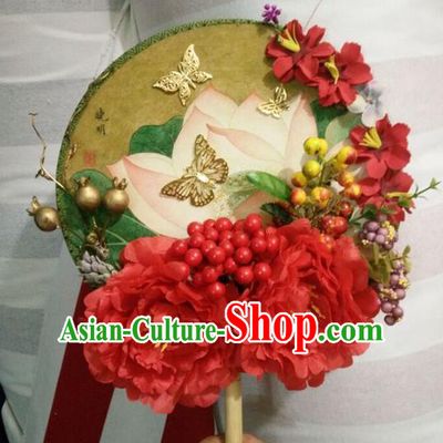 Traditional Chinese Crafts Round Fan China Wedding Fan Imperial Consort Bride Butterfly Flowers Fans for Women